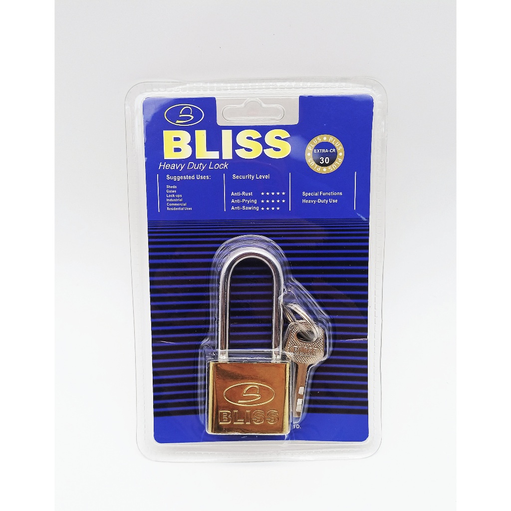 BLISS แม่กุญแจ พร้อมลูกกุญแจ อเนกประสงค์ สีทอง ขนาด 30 - 50 มม
