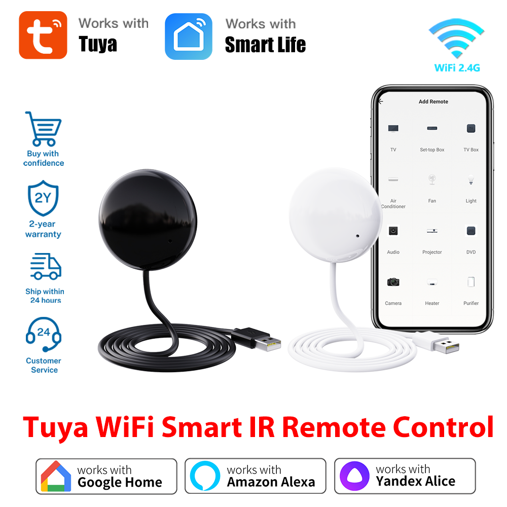 Tuya สมาร์ท WiFi Universal IR รีโมทคอนโทรลสําหรับทีวีเครื่องปรับอากาศ Alexa Google Home Yandex