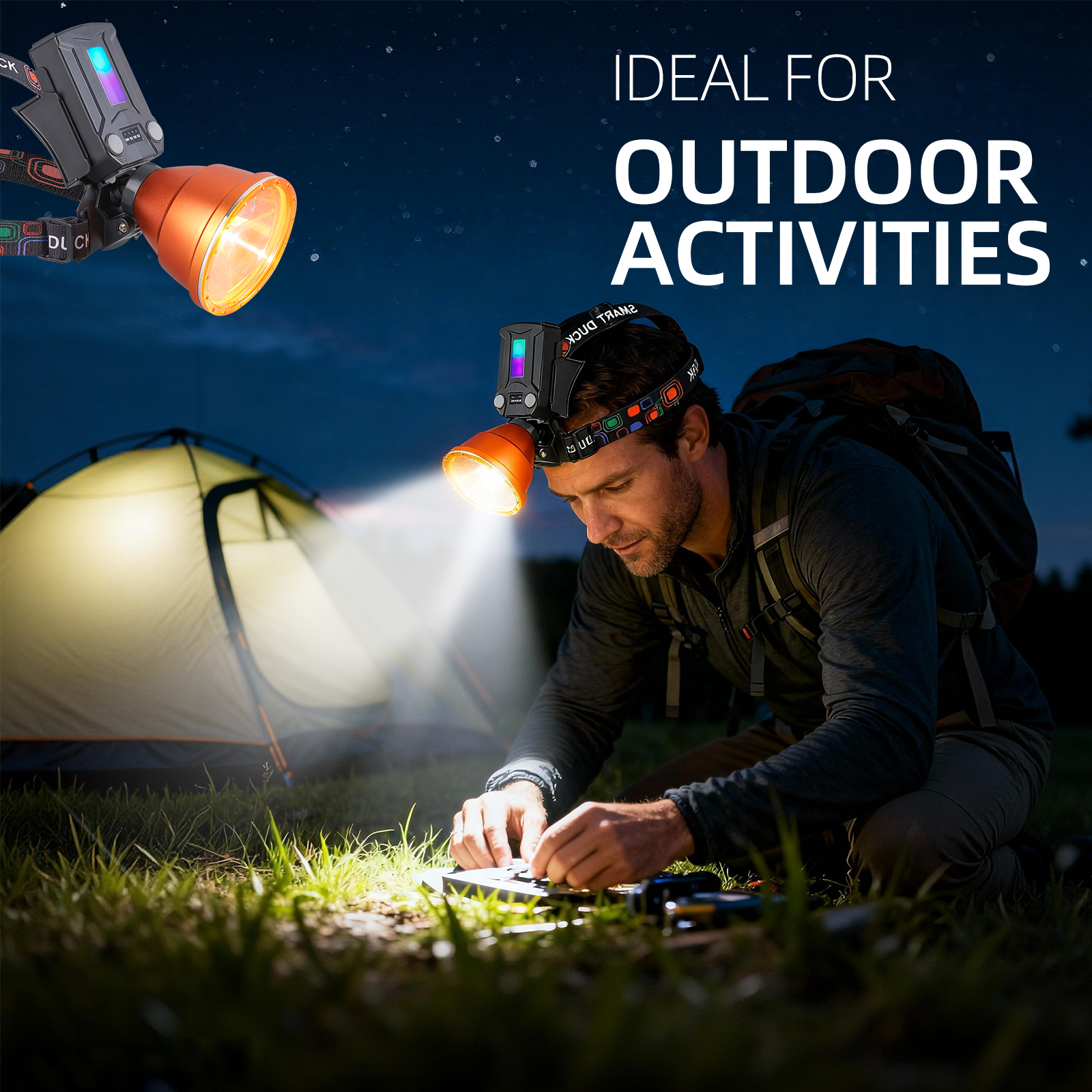 ไฟหน้าความจุขนาดใหญ่ 7200MA สว่างเป็นพิเศษและใช้งานได้ยาวนาน แสงสีน้ําเงินสําหรับกิจกรรมทางทะเลและกา