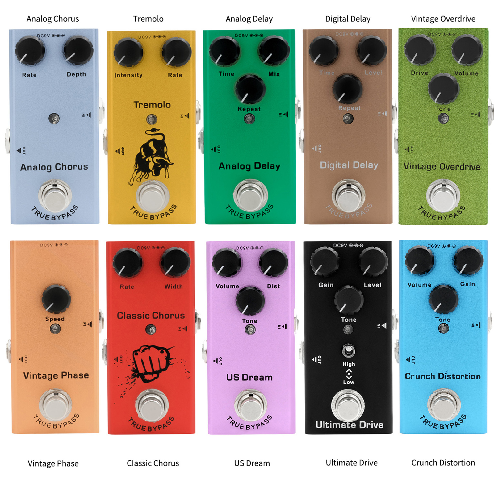 กีตาร์ไฟฟ้าเหยียบ Vintage Overdrive/Distortion Crunch/Distortion/US Dream/Classic Chorus/VINTAGE Phase/Digital Delay