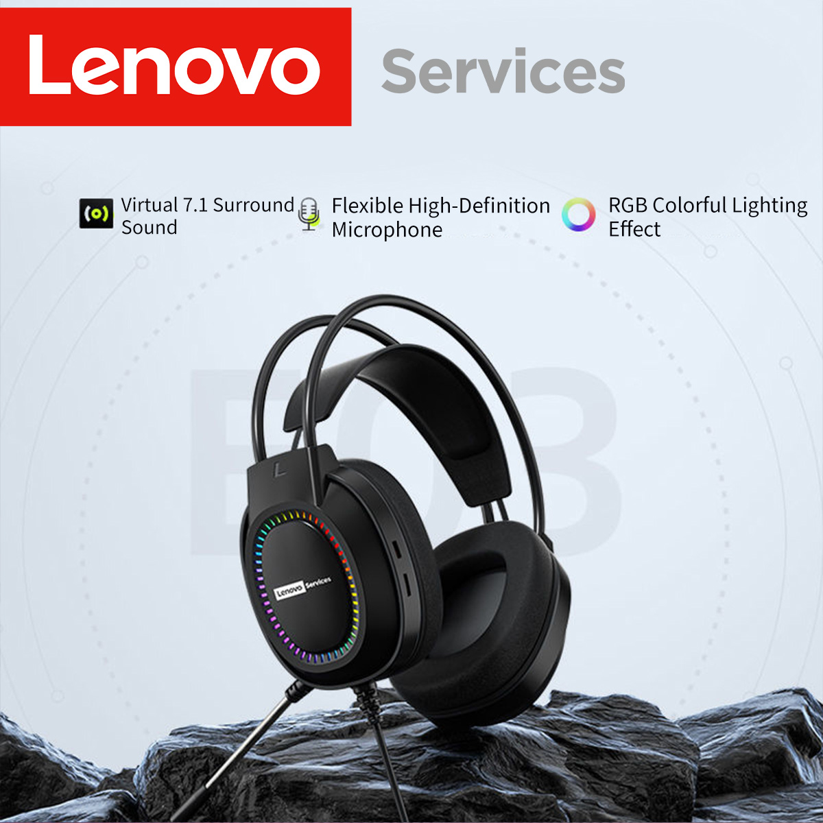  หูฟังเกมมิ่ง Lenovo ไฟ RGB แบบครอบหู หูฟังมีสายพร้อมไมโครโฟน กันน้ํา ตัดเสียงรบกวน ใส่สบาย เหมาะสําหรับเดสก์ท็อป แล็ปท็อป เกมเมอร์