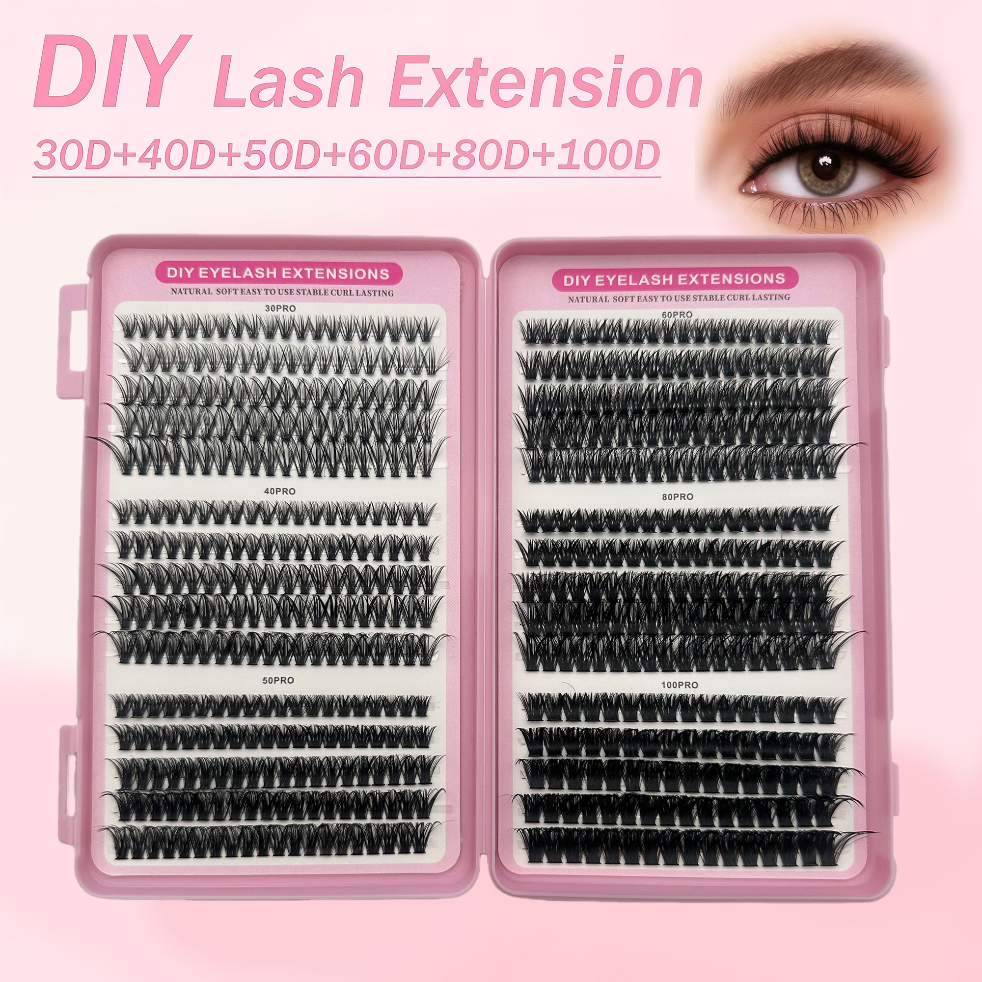 30/40/50ชิ้น Mixed Lash Clusters, ขนตาปลอมธรรมชาติสไตล์คลัสเตอร์ต่อหนังสือ