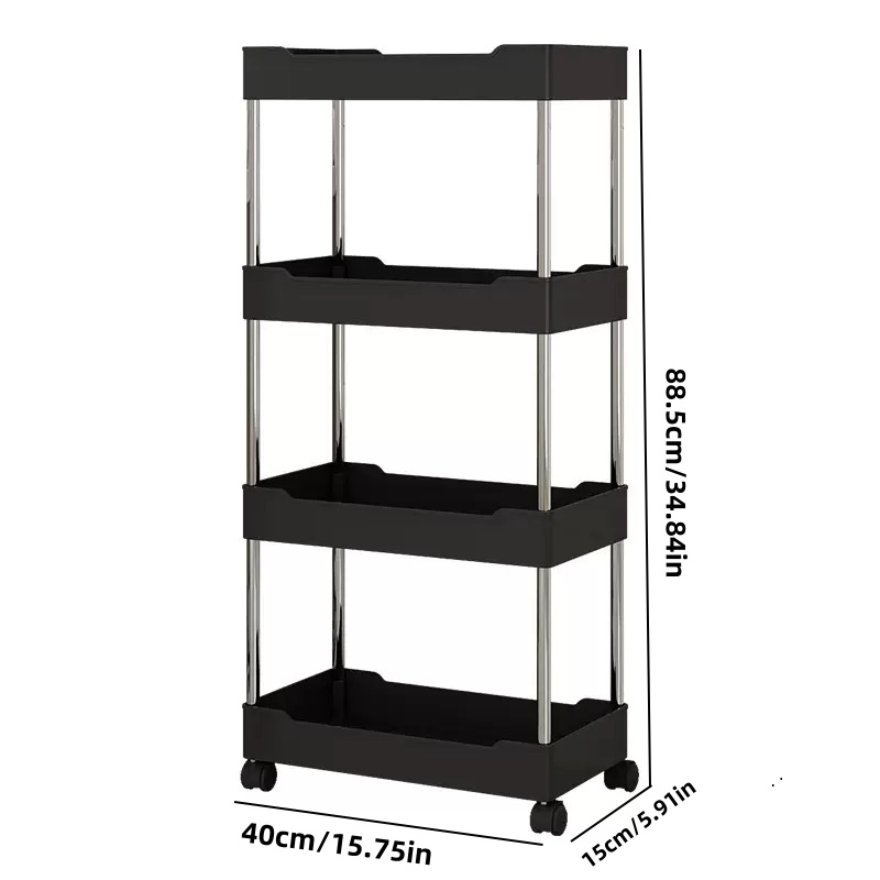 Slim 4 ชั้น Rolling Storage Cart 40x15x88.5 ซม.ล้อสําหรับห้องครัวห้องน้ําห้องนอน