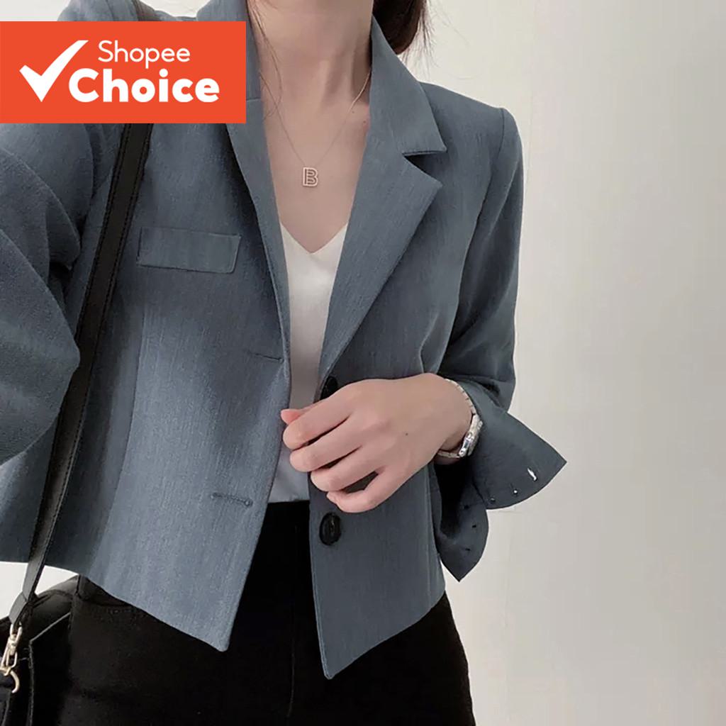 Lovito เสื้อสูทผู้หญิงแบบลําลอง สีพื้น มีกระเป๋า ติดกระดุม รุ่น LNE36029 (สีกากี/สีเทา/สีขาวนวล/สีดํา)