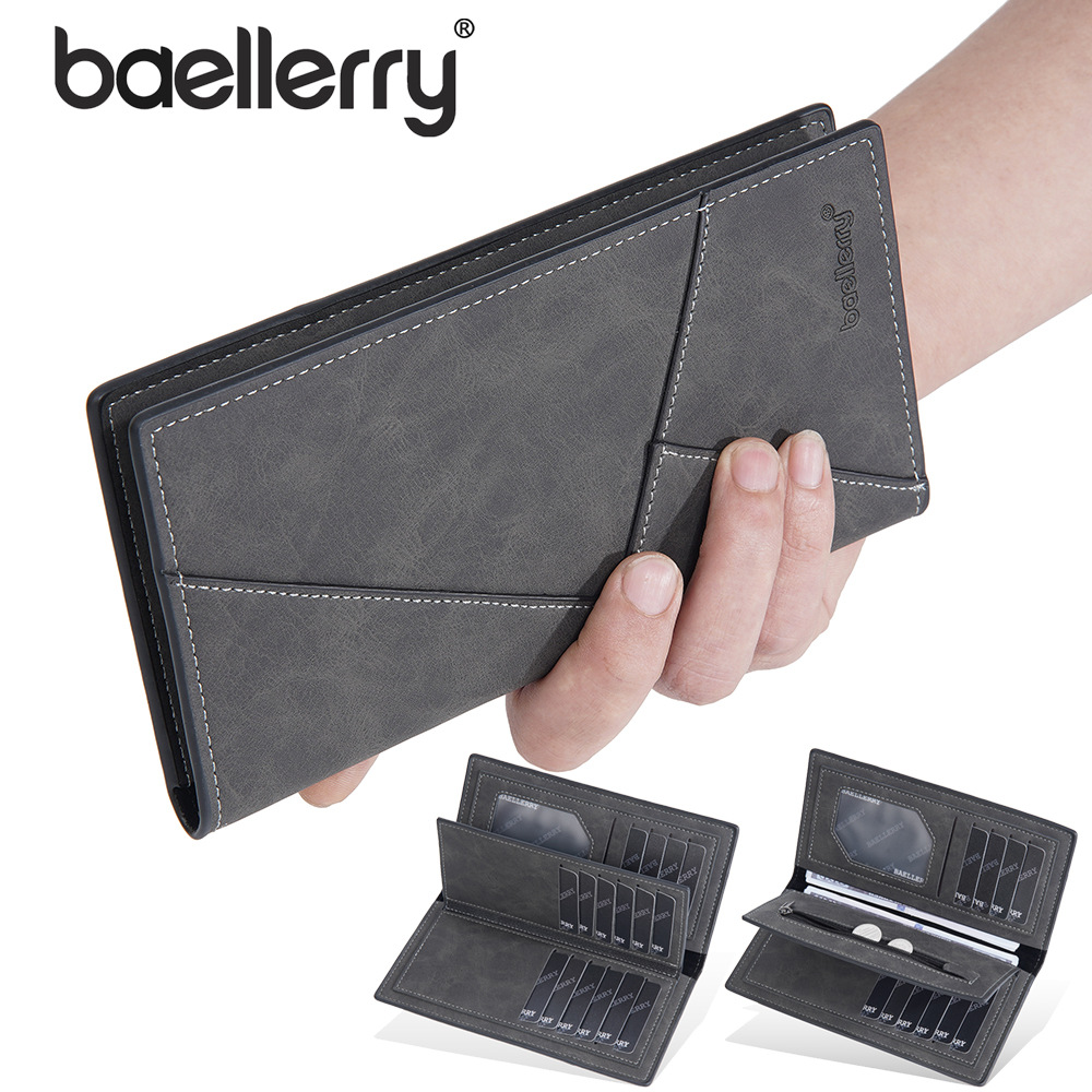 กระเป๋าสตางค์ใบยาวผู้ชาย Baellerry กัน RFID ผลิตจากหนัง PU พรีเมี่ยม ทรงบาง พับสองตอน พร้อมช่องใส่บัตรหลายช่องและช่องโชว์บัตรใส ป้องกันการขโมยข้อมูล