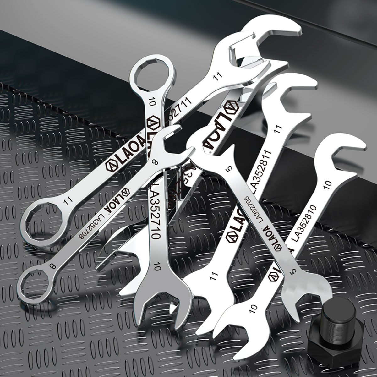 LAOA Mini ชุดประแจปลายเปิดบาง Ultra Thin 3 มม.Chrome Vanadium สําหรับซ่อมรถยนต์ Mechanical Work 8 ชิ้น