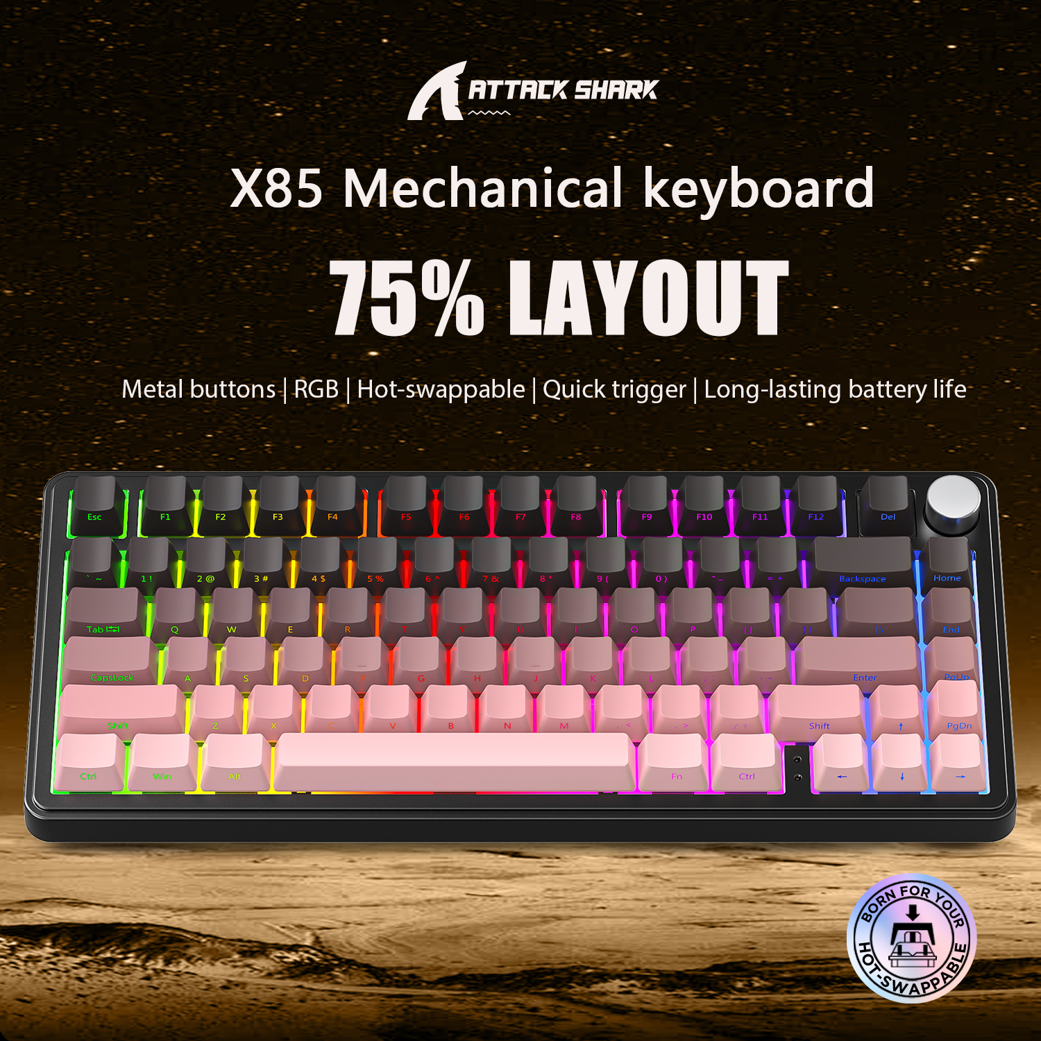 Attack Shark X85 คีย์บอร์ดไร้สายแบบกลไก 75 ตัวยึดปะเก็น Bluetooth