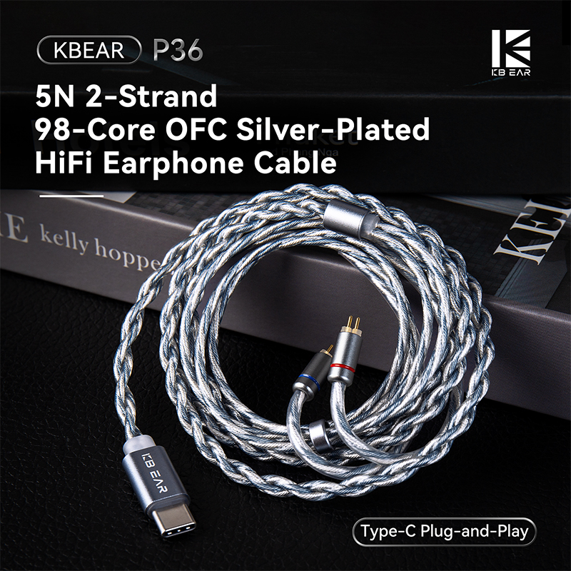KBEAR 7060 KZ ZS10 Pro สายหูฟังชนิด IEM Type C USB C สายเคเบิลหูฟังอินเอียร์แบบเสียบ 5N OFC เคลือบเง