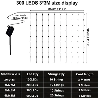 ไฟม่านโซลาร์เซลล์ LED กันน้ํากลางแจ้ง 8 โหมด สําหรับตกแต่งสวน รั้ว ผนัง
