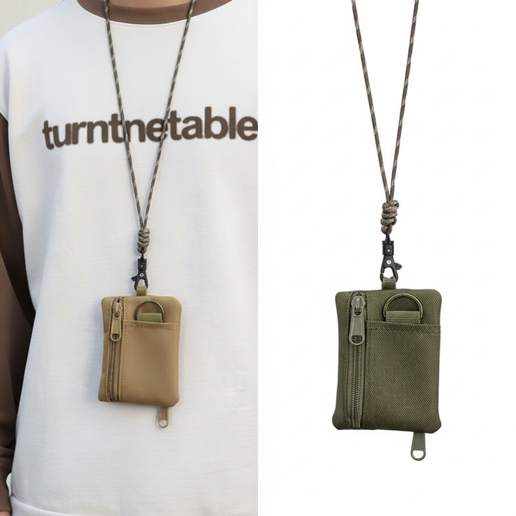 กระเป๋าคล้องคอผ้าแคนวาสญี่ปุ่นดั้งเดิม – กระเป๋าใส่เหรียญและบัตรขนาดเล็กพร้อมซิปและเชือกเส้นเล็กสําหรับผู้ชายผู้หญิง