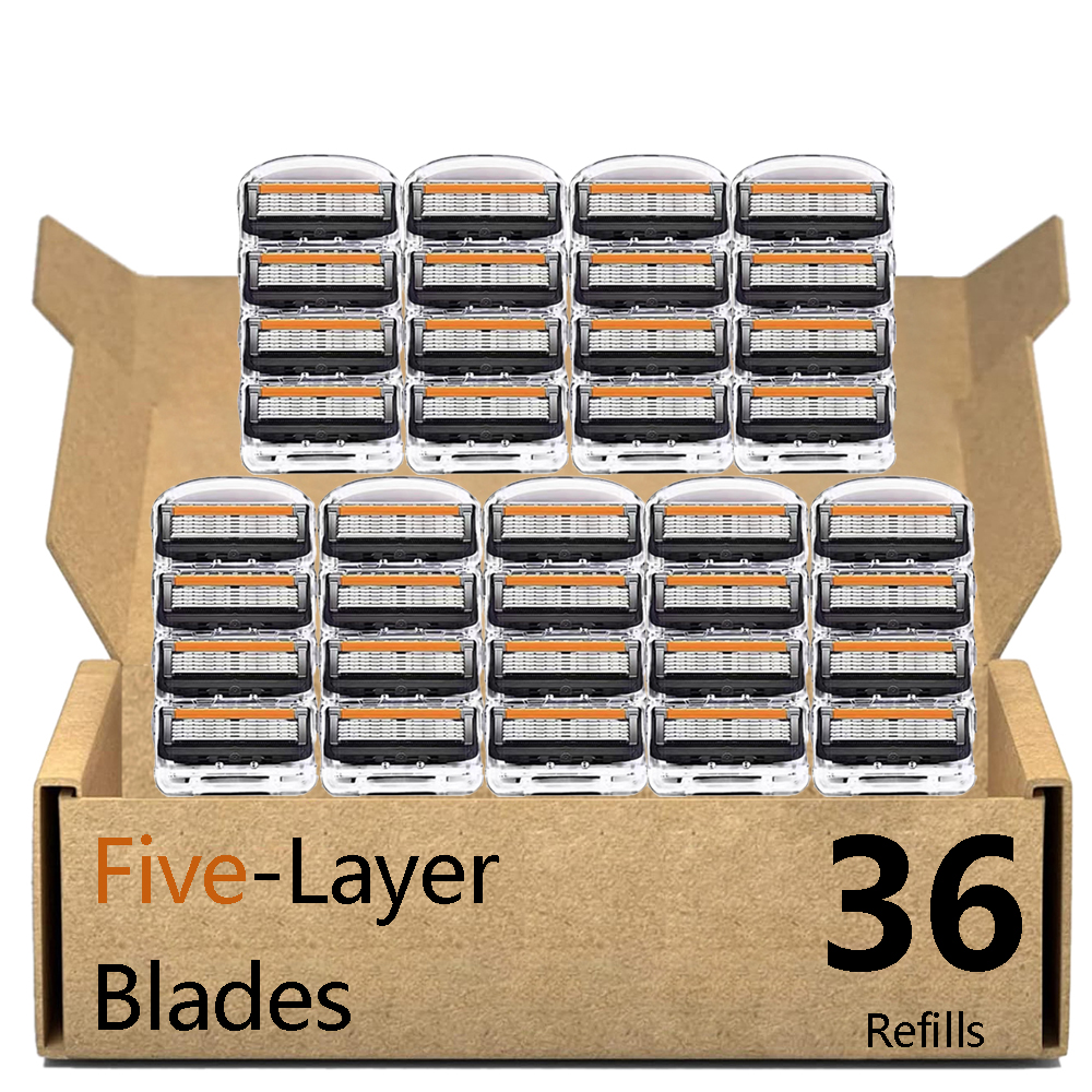 ใบมีดโกนสแตนเลสสําหรับผู้ชายรีฟิล 36 ชิ้น - เข้ากันได้กับ Gillette Fusion 5 Proglide Proshield