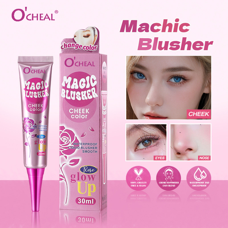 O'CHEAL บลัชออน Magic เปลี่ยนสีแบบน้ำกันน้ำติดทนนาน 30ml ให้โทนชมพูที่เรียบเนียน