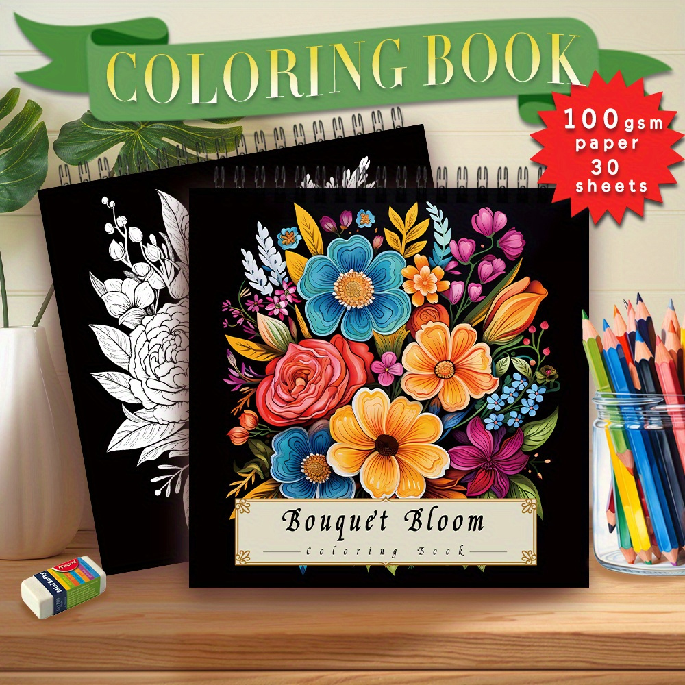 สมุดระบายสีสําหรับผู้ใหญ่แบบเกลียวผู้หญิง 30 แผ่น ขนาด 8.3×8.3 นิ้ว กระดาษ 100 แกรม เพื่อบรรเทาความเครียด ของขวัญงานปาร์ตี้ ราคา ถูกที่สุด ดีลบีเคเค แกลเลอรีภาพที่ 2