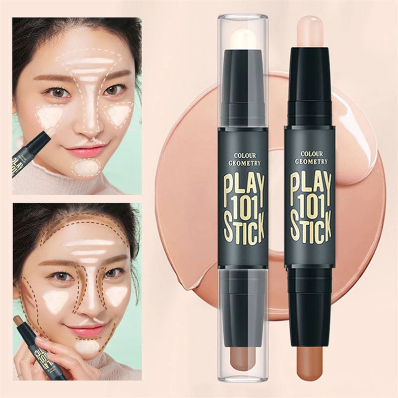 LAMEILA 2 In 1 คอนซีลเลอร์ Highlighter Contour Stick Dual End Face Brightening Shadow ปากกา Matte กั
