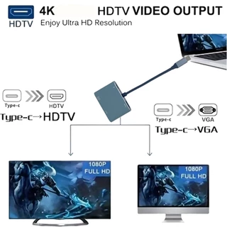 ฮับ Type C 4 in 1 พร้อมพอร์ต HDMI 4K, VGA, USB และอะแดปเตอร์ชาร์จ PD สําหรับ MacBook/แล็ปท็อป