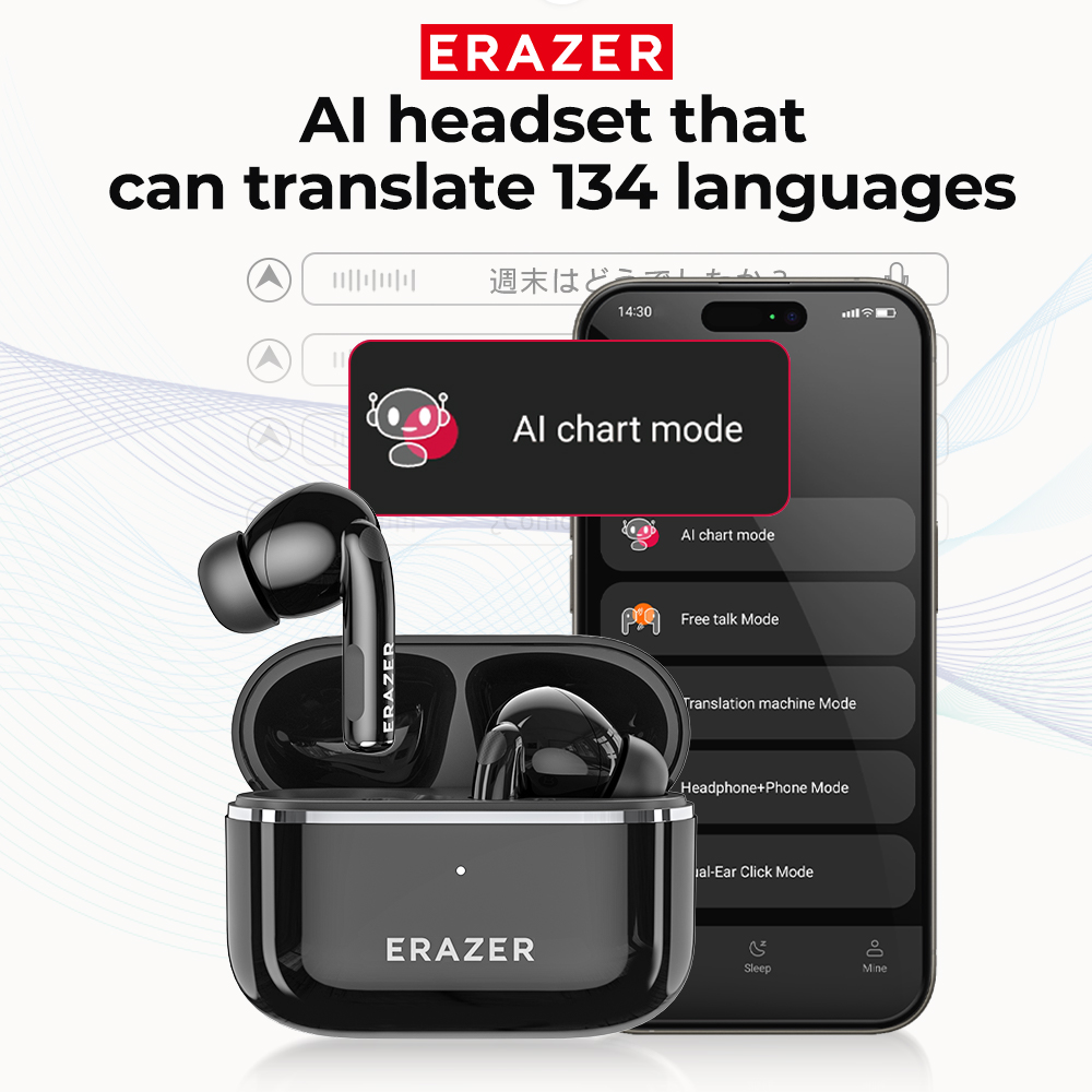 หูฟังบลูทูธ ERAZER XT89PRO | แปลภาษาด้วย AI 75 ชม. โทร HD ตัดเสียงรบกวน HiFi ลดเสียงหน่วงสําหรับเล่น