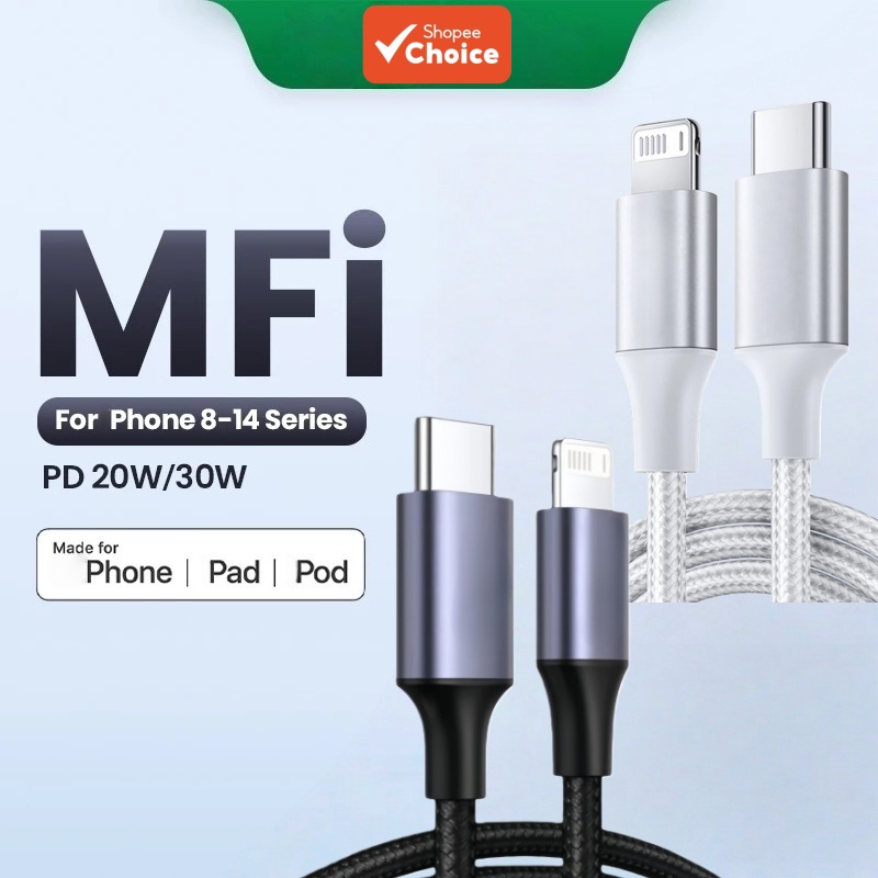 สายชาร์จเร็ว PD 20W MFi USB C to Lสําหรับ i 14/13 Mini/12/12 Pro/12 Pro Max/Pro/XS/X/8