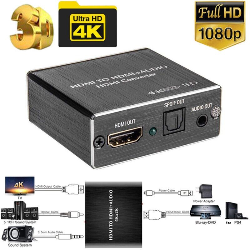 Audio 4K Extractor Converter HDMI to Optical TOSLINK SPDIF + 3.5 มม.เสียงสเตอริโอ Splitter รองรับ 1080P