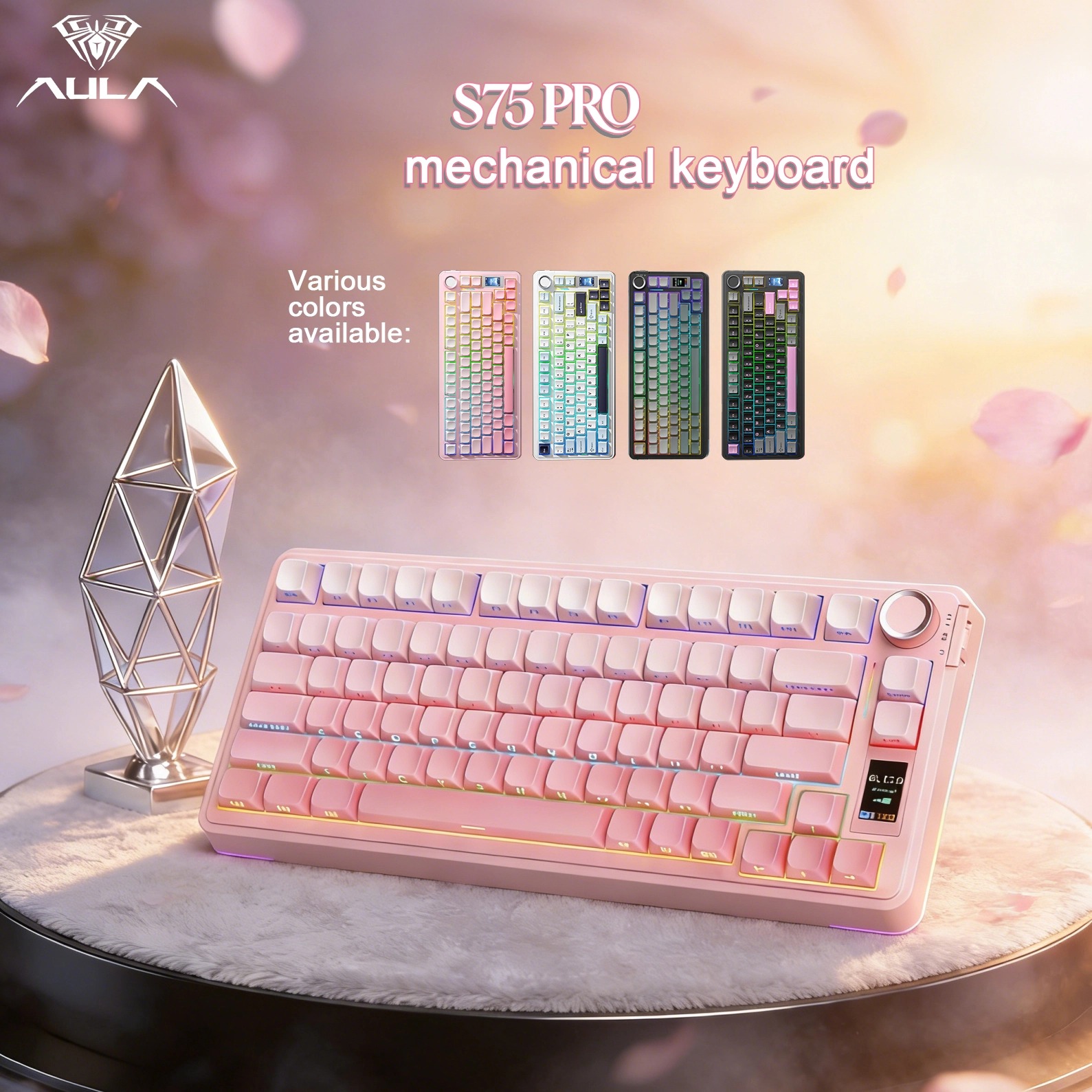 คีย์บอร์ดแมคคานิคอลแบบไร้สาย AULA S75Pro 3 โหมด 75% ปุ่ม PBT ไฟ RGB เปลี่ยนปุ่มได้ ลูกบิดจอ LCD ความ