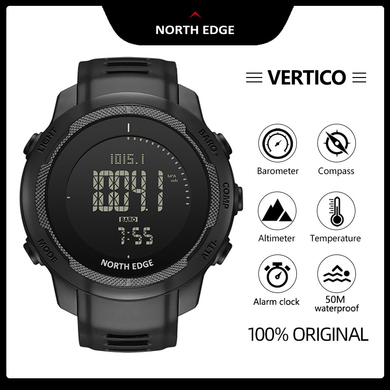 North Edge Vertico ผู้ชายนาฬิกาสปอร์ตดิจิตอลคาร์บอนไฟเบอร์ยุทธวิธีเข็มทิศเครื่องวัดระยะสูงบารอมิเตอร