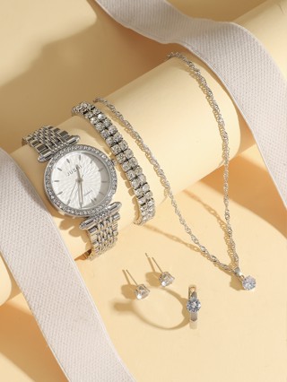 ผู้หญิงนาฬิกาชุดเงินหกชิ้นเพชรสําเนียงสไตล์เครื่องประดับทุกว…