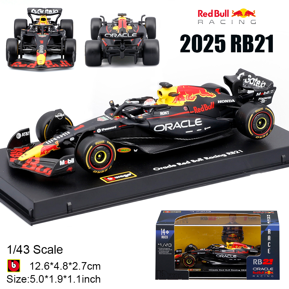 Bburago 1:43 F1 2025 Red Bull RB21 #1 Verstappen #22 Yuki Tsunoda รถเหล็กหล่อสะสม พร้อมกล่องอะคริลิก
