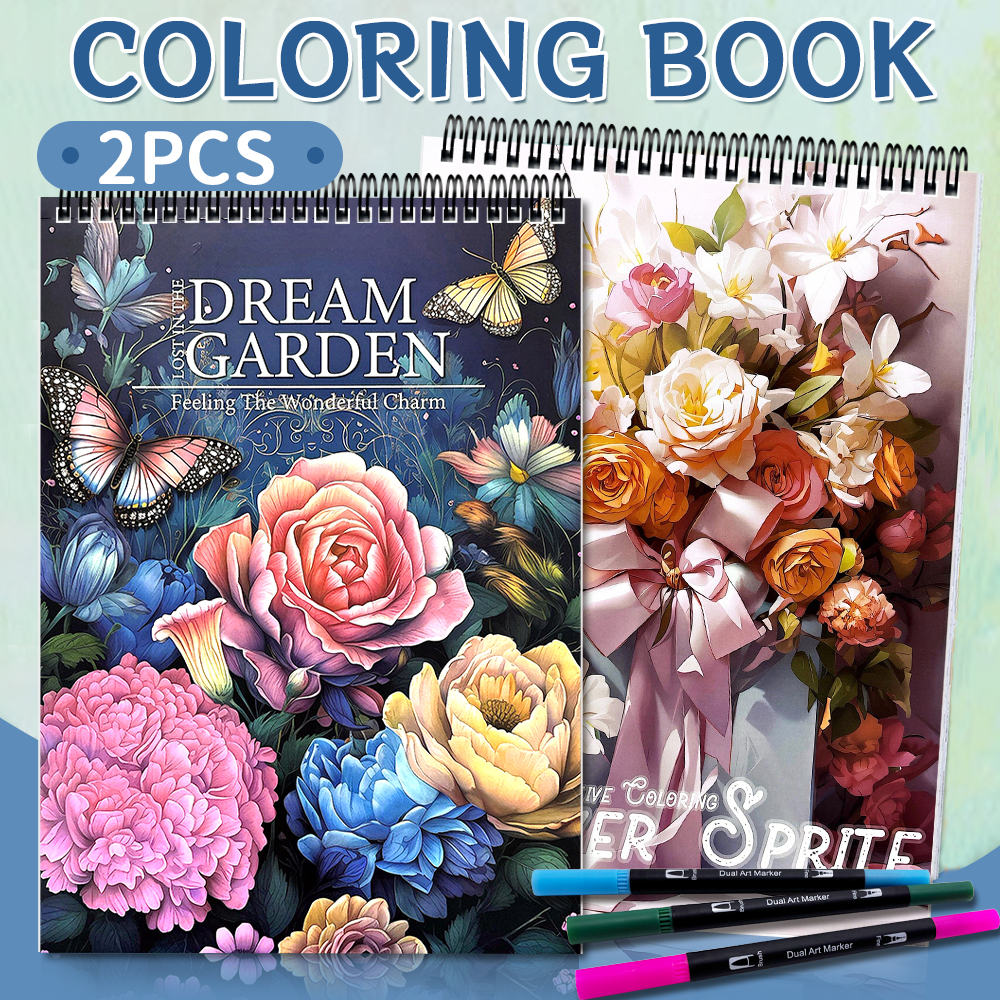 สมุดระบายสีคลายเครียดสําหรับผู้ใหญ่ Garden Themed Twin ชุดหนา A4 กระดาษเนื้อพรีเมี่ยม Sketchbooks Or
