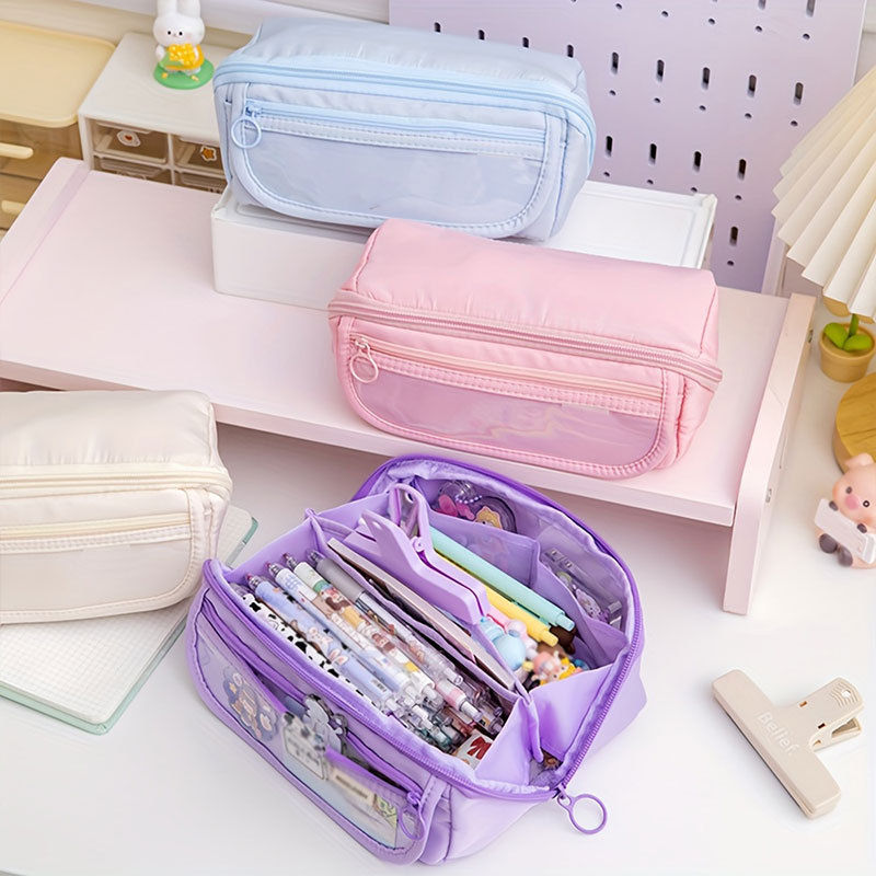 กล่องเก็บของโปร่งใสขนาดใหญ่ กระเป๋าใส่อุปกรณ์เครื่องเขียนดินสอแบบอเนกประสงค์ เหมาะสําหรับนักเรียน