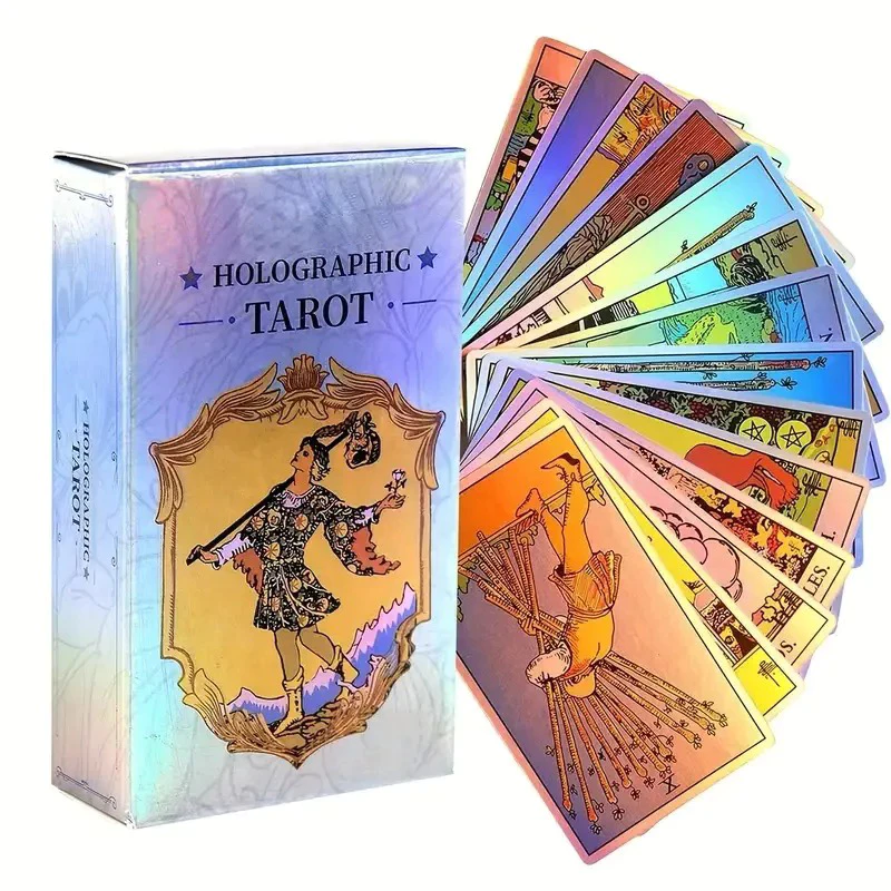 เกมกระดานไพ่ทาโรต์คลาสสิก 1 กล่องพร้อมแฟลชการ์ดโฮโลแกรม ดาดฟ้าพนักงานเสิร์ฟโฮโลแกรมสําหรับผู้เริ่มต้นและนักสะสม