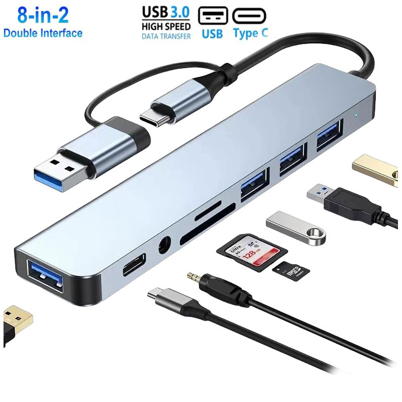 ฮับ USB 8-in-2 USB-C 3.0 TF SD Card Reader Docking Station สําหรับ MacBook Splitter
