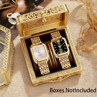 Unisex Luxury Gold Vintage Square Quartz นาฬิกาแฟชั่นชุดของข…