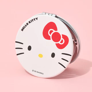 MINISO sanrio hello kitty ซีรีส์คลาสสิก - กระจกพกพาพับสองด้าน สีแดงและชมพู ขนาด 7ซม. × 7ซม. × 1ซม.