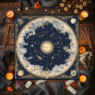 ผ้าปูแท่นพิธีไพ่ยิปซี Mystic Tarot ลายพระจันทร์และดวงดาวบนสวรรค์, 1 ชิ้น สําหรับประกอบพิธี
