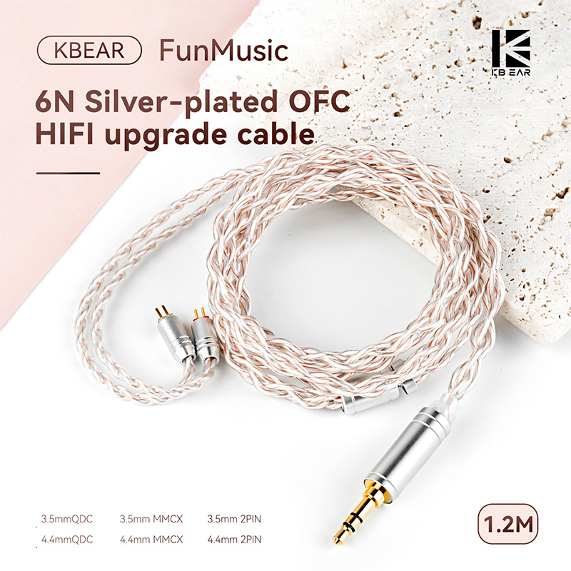 KBEAR 6N OFC Silver Plated สาย IEM อัพเกรดสายหูฟังสําหรับ KZ ZS10 PRO