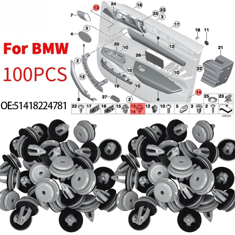 100 ชิ้น คลิปยึดแผงประตูรถยนต์ และตกแต่งขอบประตู 51418224781 สําหรับ BMW E88 F45 E36 E46 E90 E91 F32