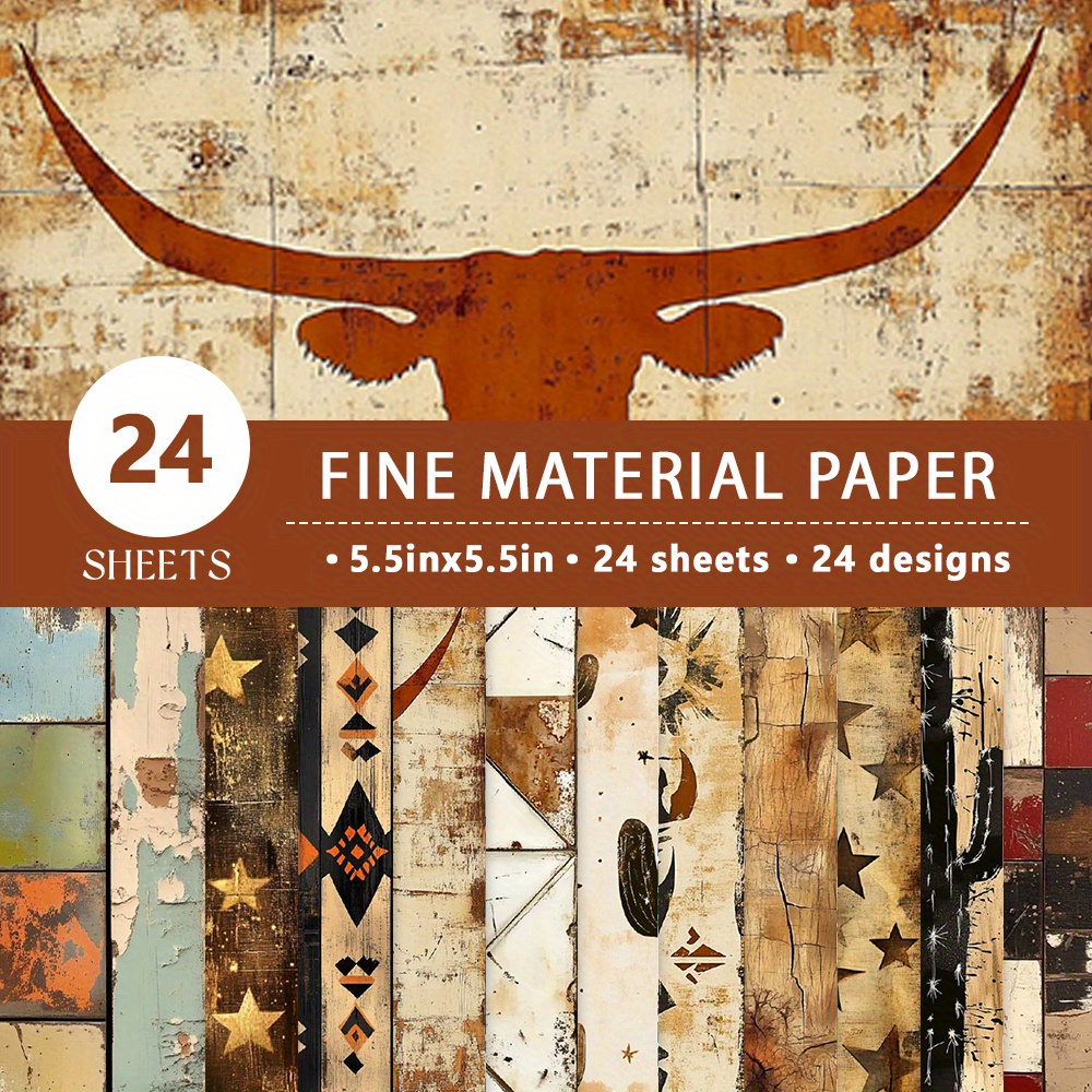 A5 Wild West Textured Scrapbooking กระดาษ 24 ชิ้น Western Grunge Retro สีส้มสําหรับ Junk Journal Col