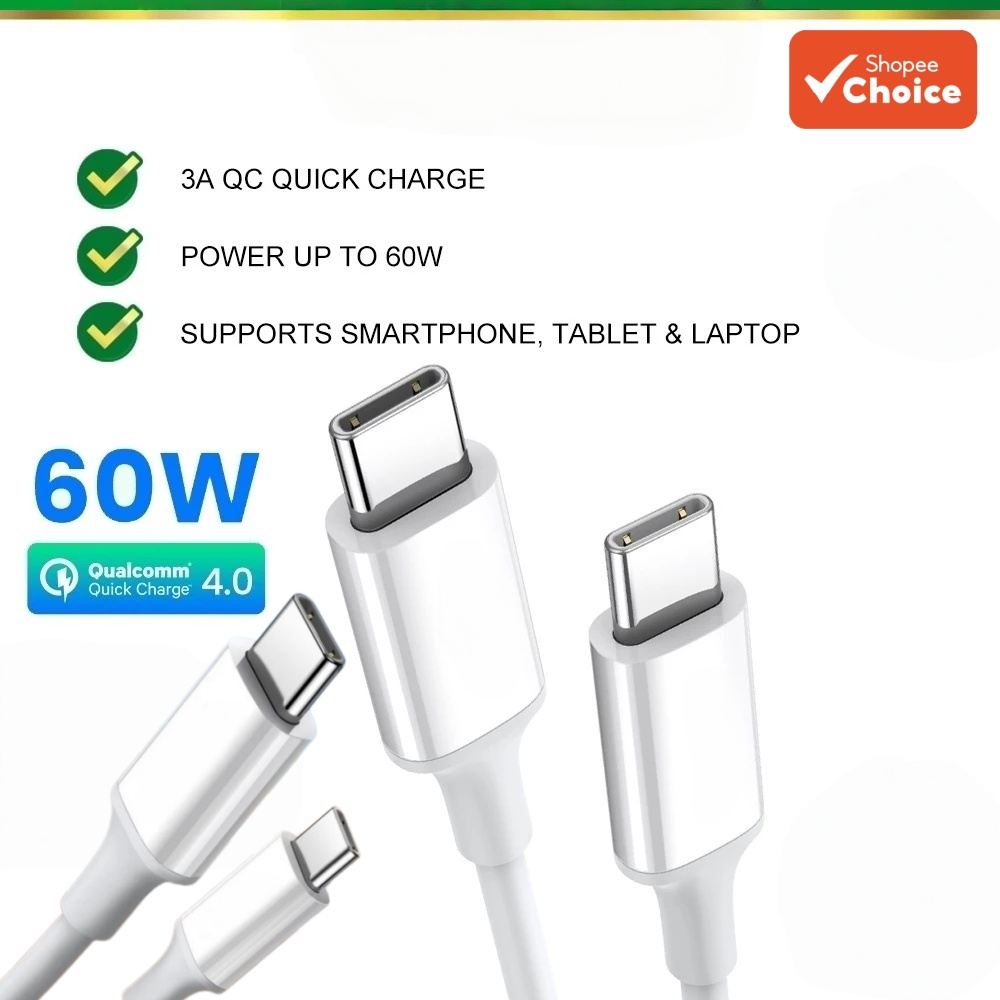 สาย USB-C ถึง Type C PD 60W 3A QC 3.0 ชาร์จเร็วสําหรับ iPad สําหรับ iPhone 16 15 Samsung