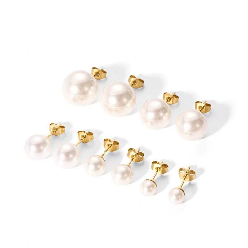 ต่างหูมุกหรูหราฤดูร้อนสําหรับผู้หญิง 18K Gold Plated สแตนเลสสตีลไทเทเนียม Studs ราคา ถูกที่สุด ดีลบีเคเค แกลเลอรีภาพที่ 6