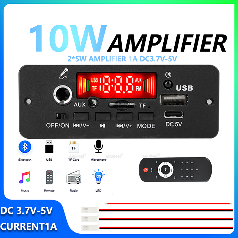 แบบพกพา 2x5W โมดูลแอมป์บลูทูธ DC 3.7-5V พร้อมรีโมทสําหรับระบบเสียง DIY