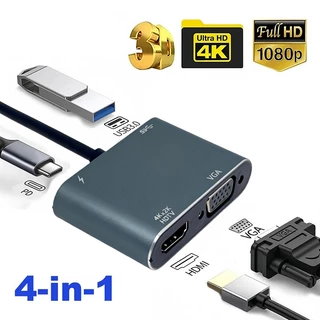 ฮับ Type C 4 in 1 พร้อมพอร์ต HDMI 4K, VGA, USB และอะแดปเตอร์ชาร์จ PD สําหรับ MacBook/แล็ปท็อป