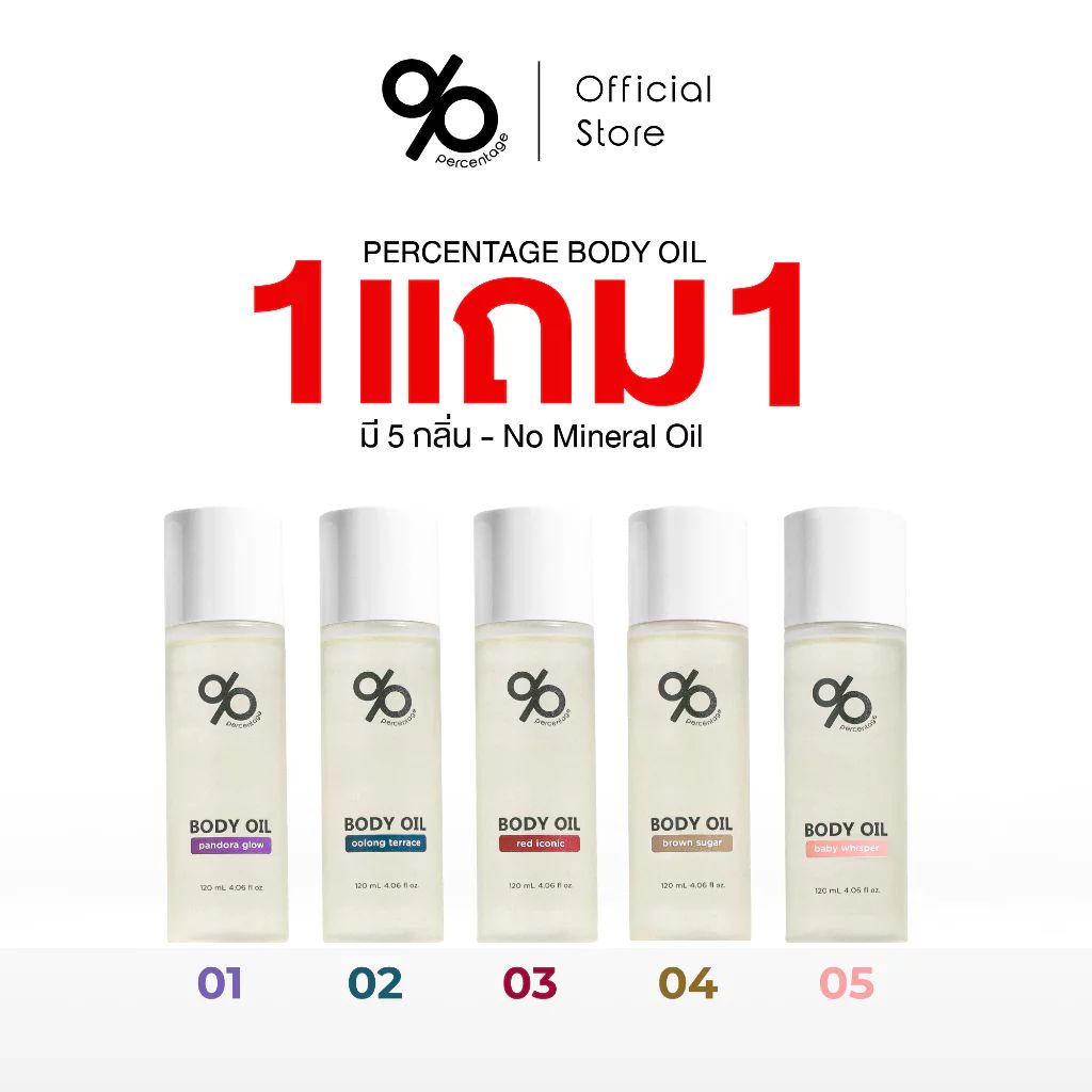 [1 แถม 1] % PERCENTAGE BODY OIL บอดี้ออยบำรุงผิวกาย เนื้อบางเบา กลิ่นหอม ช่วยบำรุงผิวกายให้เนียนนุ่ม