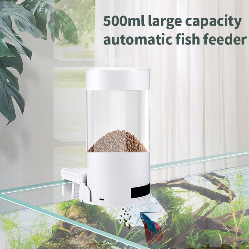 Shyfish รอบสมาร์ท Fish Feeder Dual Power Memory Anti Jam Moisture Proof โปร่งใส Hopper O2
