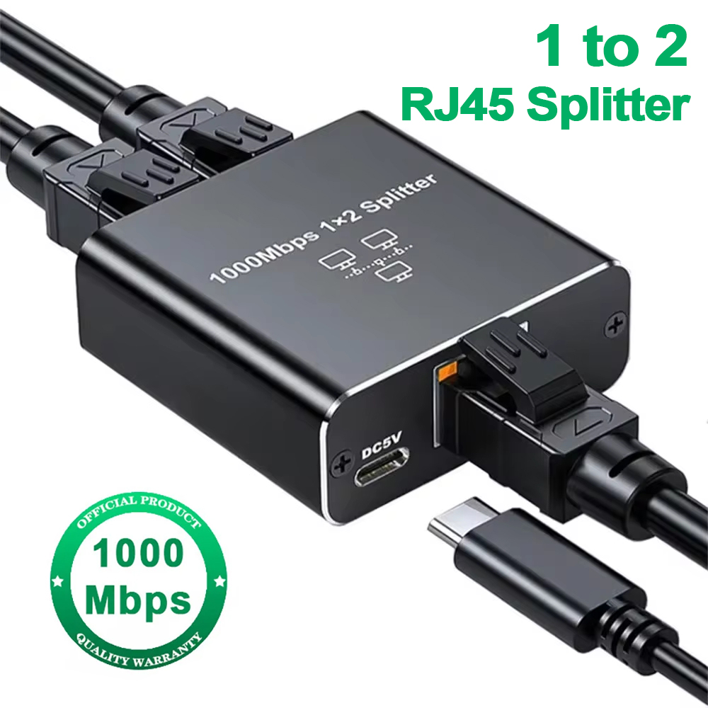 ตัวแยกสายแลน RJ45 1 ออก 2 อะแดปเตอร์ Gigabit Ethernet ตัวขยายสายอินเทอร์เน็ต RJ45 สําหรับ PC, กล่องทีวี, เราเตอร์แชร์