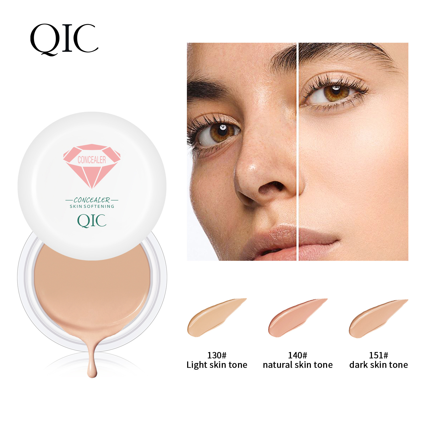 ครีมคอนซีลเลอร์ QIC, ปกปิดกระ, รอยคล้ําใต้ตา, รอยสิว, จุดด่างดํา, กันน้ํา, สิวบนใบหน้า, แต่งหน้า