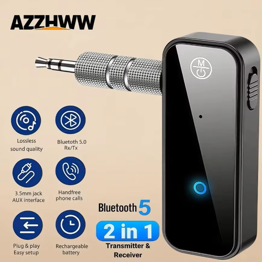 อะแดปเตอร์บลูทูธ 6.0 AUX 3.5 มม. 2-in-1 รับและส่งสัญญาณสําหรับลําโพงรถยนต์ หูฟัง แท็บเล็ต ทีวี และพีซี