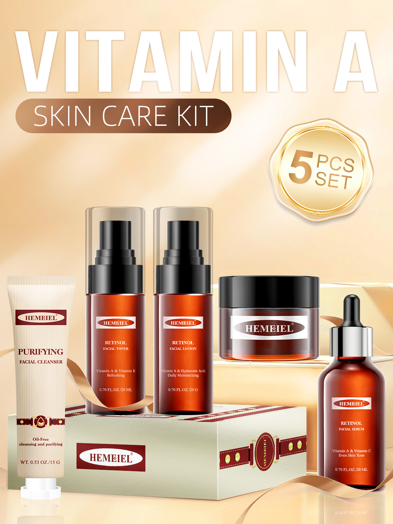 Retinol Vitamin 5 ชิ้น A Skin Care Set Brightening Firming Travel Size Gift Kit