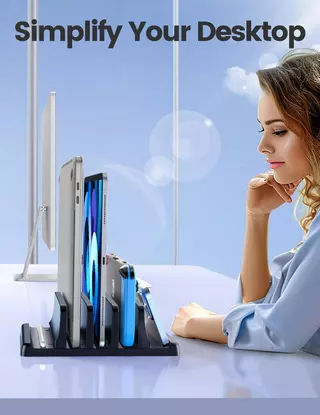 Vaydeer 3 Slot ขาตั้งแล็ปท็อปแนวตั้ง Organizer Adjustable Desk Saver