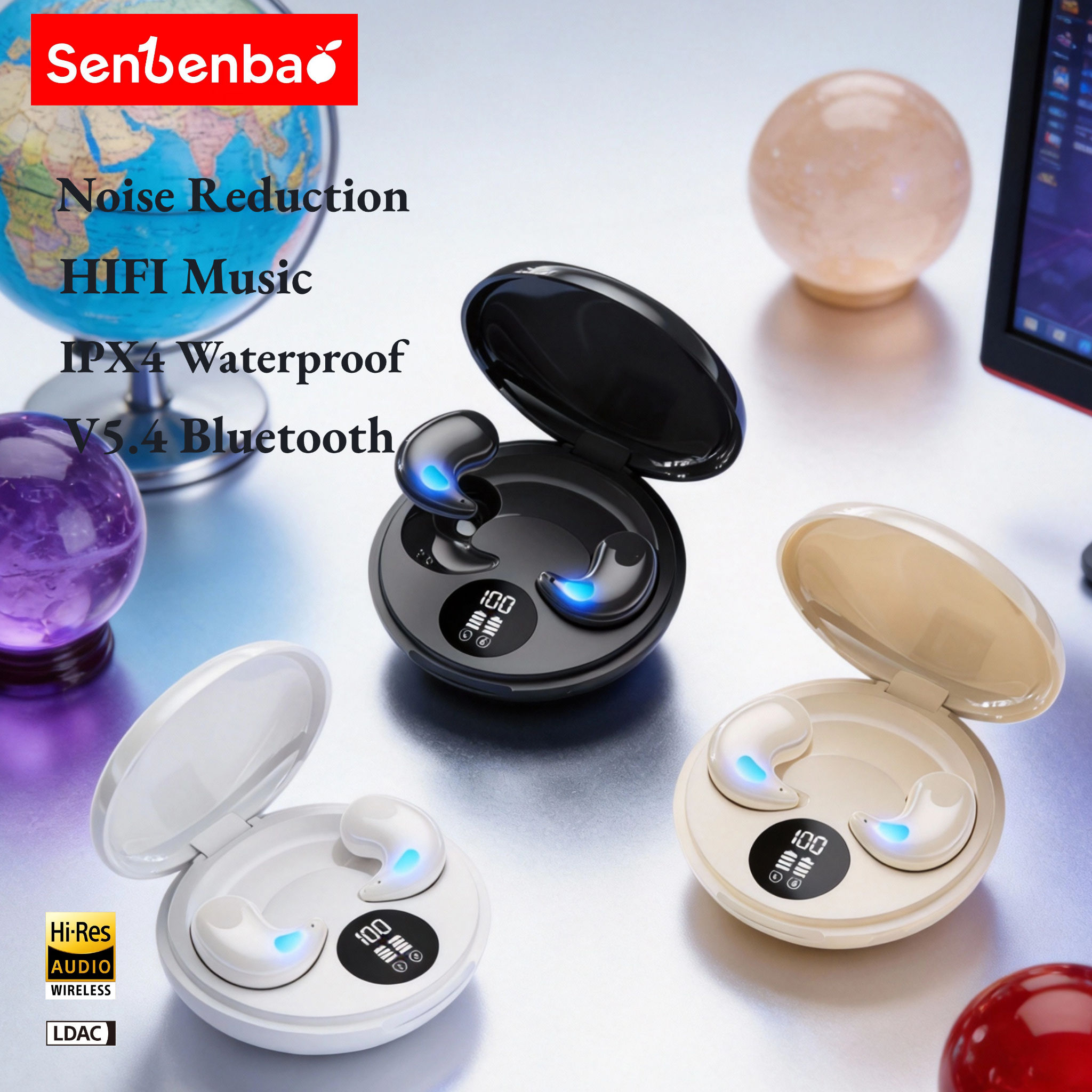 Senbenbao Y29 หูฟังไร้สายบลูทูธแบบครอบหู, หูฟังน้ําหนักเบา พกพาสะดวก กันน้ํา พร้อมตัดเสียงรบกวน