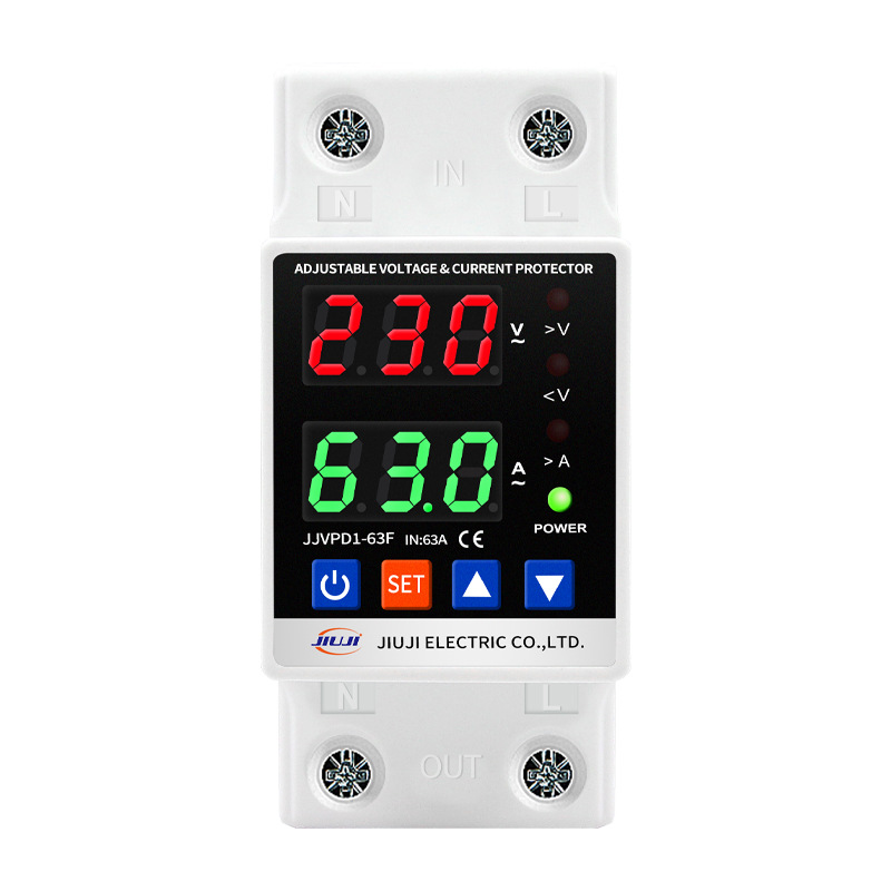 เครื่องป้องกันแรงดันไฟฟ้าเกินและแรงดันตก JIUJI Electric JJVPD1-63F รีเลย์ป้องกันแรงดันไฟฟ้า ปรับตั้งค่าการป้องกันได้