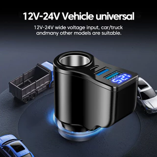 ที่ชาร์จในรถแบบ 4-in-1 มีหน้าจอแสดงผลดิจิตอล 2 USB 1 Type C ชาร์จเร็ว 3 พอร์ต สีดํา สําหรับใช้ในรถยนต์